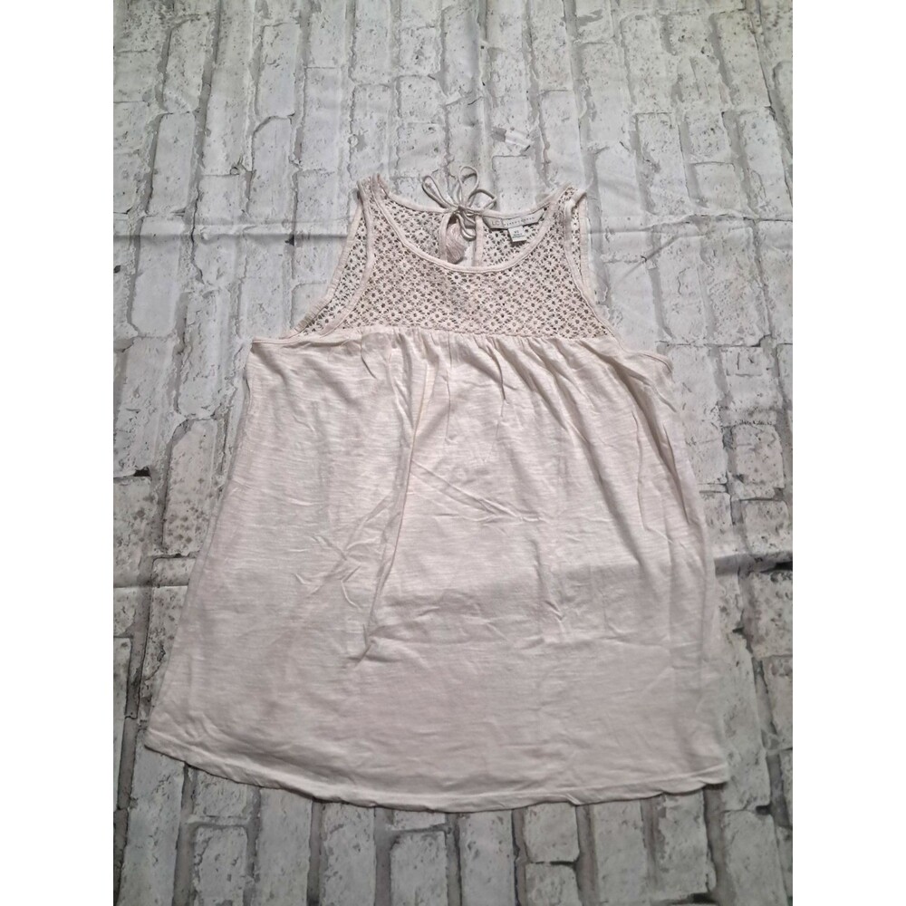 Lauren Conrad Women's Size XS Lace Tank Top Tassels Heathered Cream Oversized